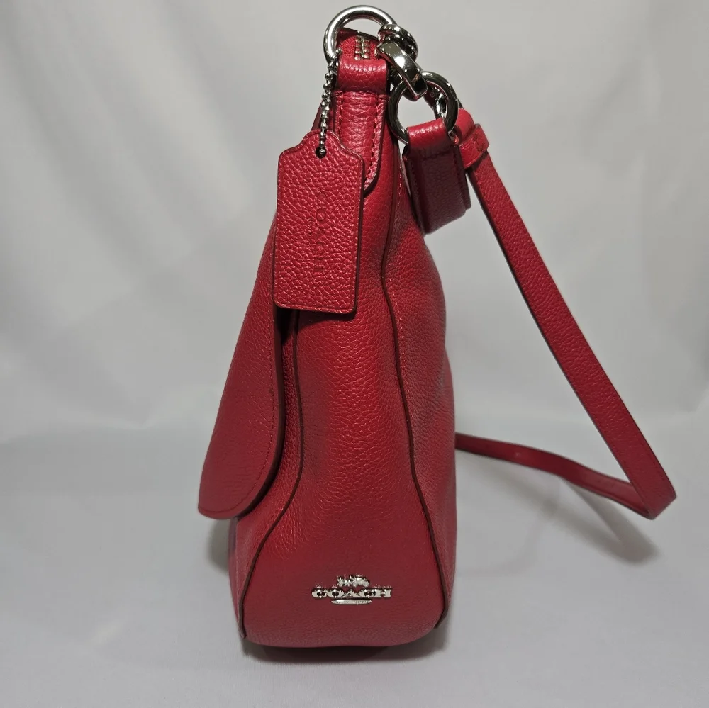 Coach Pebbled Leather Turnlock Hobo Red Purse
